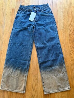 Cider Relaxed Wide-Leg Dip-Dye Jeans in Blue and Tan